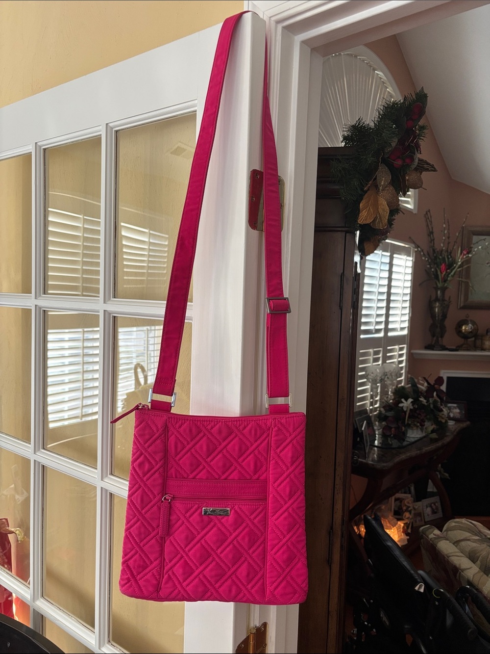 Vera Bradley Fushia Pink Quilted Hipster Microfiber Crossbody Shoulder Bag